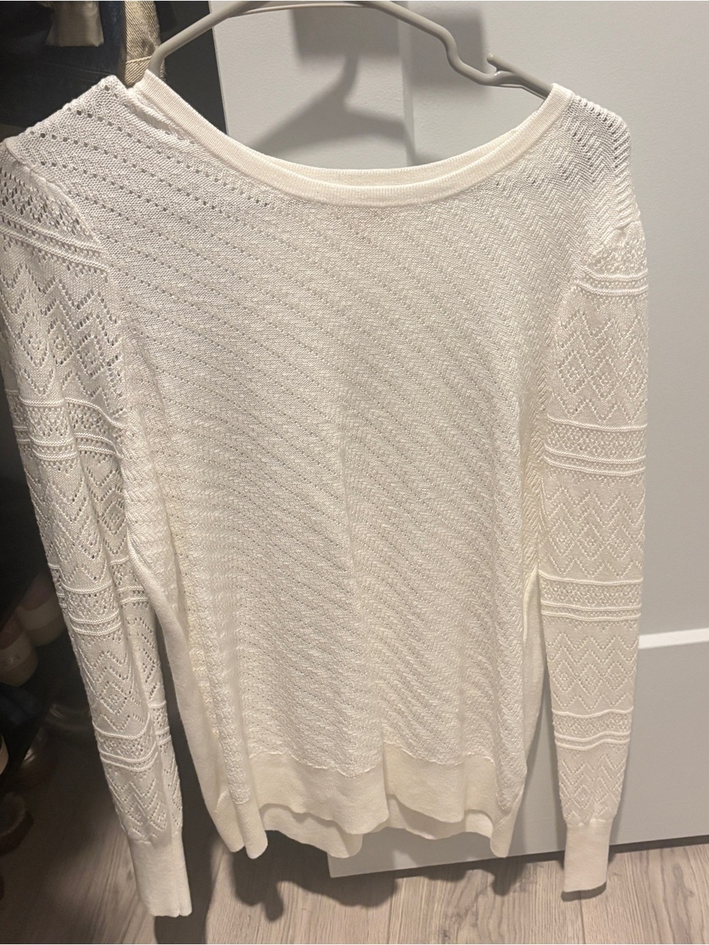 Style & Co. Cream Openwork Knit Scoop Neck Sweater